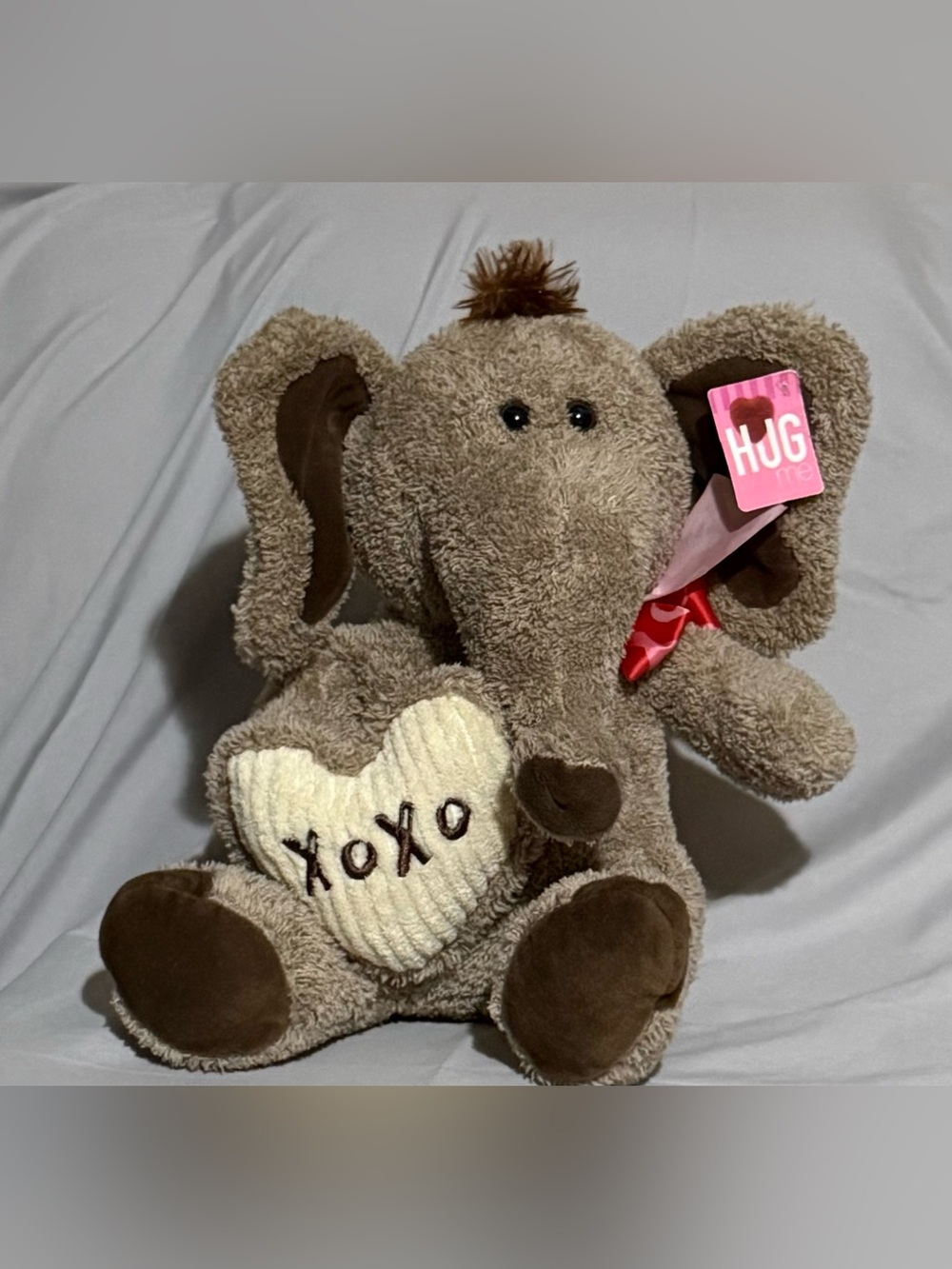 Plush Brown Elephant with 'XOXO' Heart - HUG Tag